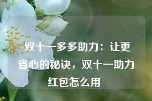  双十一多多助力：让更省心的秘诀，双十一助力红包怎么用 第1张